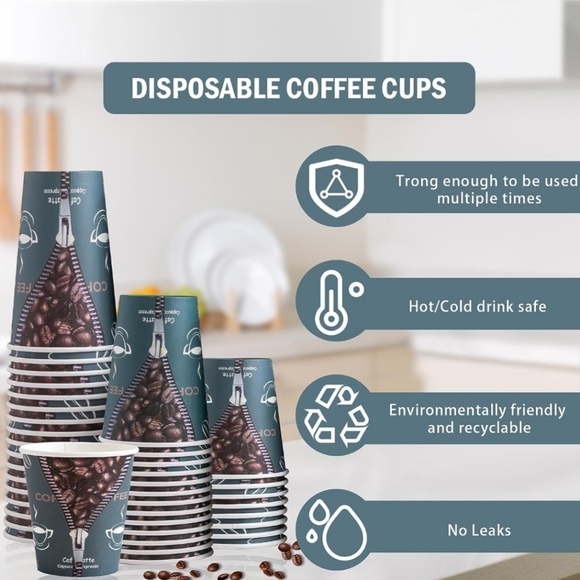Paper Coffee Cups - 180 Count, Disposable Cups 5 Ounce Zipper Pattern Cups - Picture 3 of 5